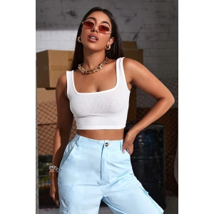 Kadın Beyaz Kalın Askılı Crop Top Büstiyer