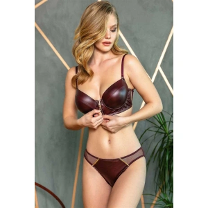 Kadın Deri Görünümlü Balenli Destekli Dolgulu Askıları Çıkabilen Ortası Fermuarlı Büstiyer Sütyen Ve Slip Takım