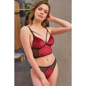 Kadın Fitilli Kadife Balensiz Desteksiz Dolgusuz Yaka Detaylı Bralet Sütyen Ve Slip Takım