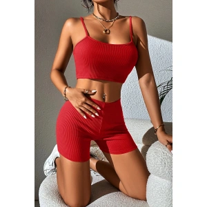 Kadın Kırmızı Şortlu Kaşkorse Gecelik Takım