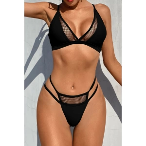 Kadın Siyah File Detaylı Özel Bikini Takımı