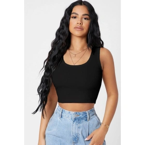 Kadın Siyah Kare Yaka Crop Top Bluz