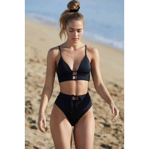 Kadın Siyah Yüksek Bel Özel Bikini Takımı