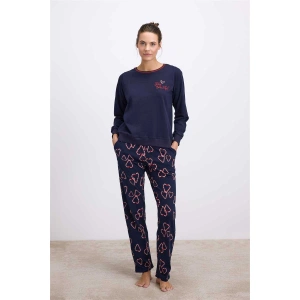 Kadın Uzun Kol Sweatshirt Ve Kalpli Pantolon Pijama Takımı Şık Ve Rahat Ev Giyimi