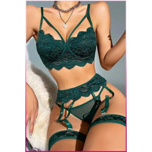 Kadın Yeşil Dantel Detaylı Jartiyer Takım