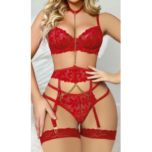 Kırmızı Zincirli Jartiyer Takım 2076