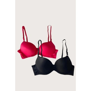 Siyah-kırmızı 2li Mikro Kumaş İçi Boş Balenli Günlük Desteksiz Sütyen