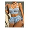 Bebe Mavi Bel Tüllü Kadın Seksi Fantazi Jartiyer Takım 2087