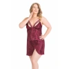 Büyük Beden Bordo Kısa Jakarlı Gecelik