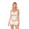 Fildişi Saten Babydoll Şort Takımı