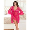Fuşya Transparan Dantel İşlemeli Tül Yırtmaçlı 2li Gecelik Takımı