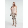 İp Askılı V Yaka Kadın Viskon Çiçek Desenli Yazlık Dantel Detaylı Pijama Takımı Sabahlık