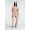 İp Askılı V Yaka Kadın Viskon Çizgili Desenli Yazlık Örme Pijama Takımı Sabahlık
