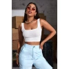 Kadın Beyaz Kalın Askılı Crop Top Büstiyer