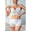 Kadın Beyaz Kaşkorse Ve Dantel Detaylı Şortlu Gecelik Takım