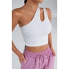 Kadın Beyaz Tek Omuz Cut Out Detaylı Crop Top Bluz