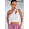 Kadın Beyaz Tek Omuz Cut Out Detaylı Crop Top Bluz