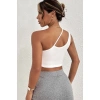 Kadın Beyaz Tek Omuzlu Çapraz Askılı Crop Top Büstiyer