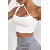 Kadın Beyaz Tek Omuzlu Çapraz Askılı Crop Top Büstiyer