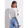 Kadın Beyaz Uzun Kollu Büzdürme Bağcık Detaylı Crop Top Bluz