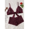 Kadın Bordo Dantelli & Kurdelalı Sütyen Külot Takımı