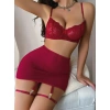 Kadın Bordo Etek Fantazi Jartiyer Sexy Gecelik Takım 3833