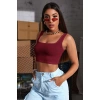 Kadın Bordo Kalın Askılı Crop Top Büstiyer