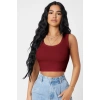 Kadın Bordo Kare Yaka Crop Top Bluz