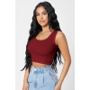 Kadın Bordo Kare Yaka Crop Top Bluz