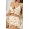 Kadın Çiçekli Ekru Askılı Şortlu Pijama Takım 6646