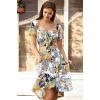 Kadın Dokuma Önden Bağlamalı Çiçek Baskılı Omuzu Düşük Büstiyer Ve Önden Düğmeli Etek Takım