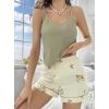 Kadın Ekru Çiçek Baskılı Şortlu Gecelik Pijama Takımı 5099