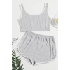 Kadın Gri Askılı Crop Top Ve Şortlu Gecelik Takım