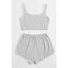 Kadın Gri Askılı Crop Top Ve Şortlu Gecelik Takım