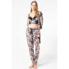 Kadın Kadife Çiçek Desenli Sabahlık Balenli Destekli Dolgulu Yaka Detaylı Dantelli Büstiyer Sütyen Ve Pantolon Pijama 3lü Takım