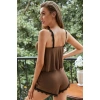 Kadın Kahverengi Dantelli Şortlu Pijama Takımı