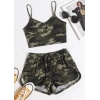 Kadın Kamuflaj Desenli Askılı Crop Top Ve Şortlu Gecelik Takım