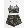 Kadın Kamuflaj Desenli Askılı Crop Top Ve Şortlu Gecelik Takım