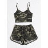 Kadın Kamuflaj Desenli Askılı Crop Top Ve Şortlu Gecelik Takım