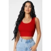 Kadın Kırmızı Kare Yaka Crop Top Bluz