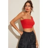 Kadın Kırmızı Tek Omuz Crop Büstiyer