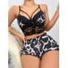 Kadın Leopar Dantel Detaylı Şortlu Gecelik Pijama Takımı 5055