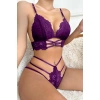Kadın Mor Dantel Cut-out Detaylı Şık Sütyen Ve Külot Takımı