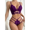 Kadın Mor Dantel Cut-out Detaylı Şık Sütyen Ve Külot Takımı