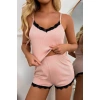 Kadın Pembe Alt Ve Üst Dantel Detaylı Şortlu Gecelik Takımı