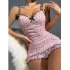 Kadın Pembe Askılı Gecelik – Piliseli Çiçek Desenli Tatlı Model