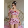 Kadın Pembe Çilek Desenli Sexy Kostüm 8014
