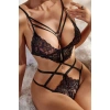 Kadın Siyah Askılı Çapraz Lastik Detaylı Dantelli İç Çamaşırı