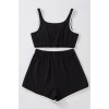 Kadın Siyah Askılı Crop Top Ve Şortlu Gecelik Takım