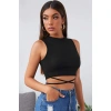 Kadın Siyah Çapraz Bağlamalı Crop Top Büstiyer